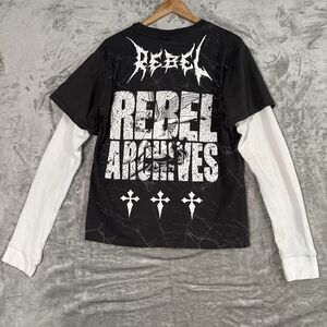 REBEL VENGEANCE Archives Gothic Graphic Twofer Shirt Black White Cyber Y2K M